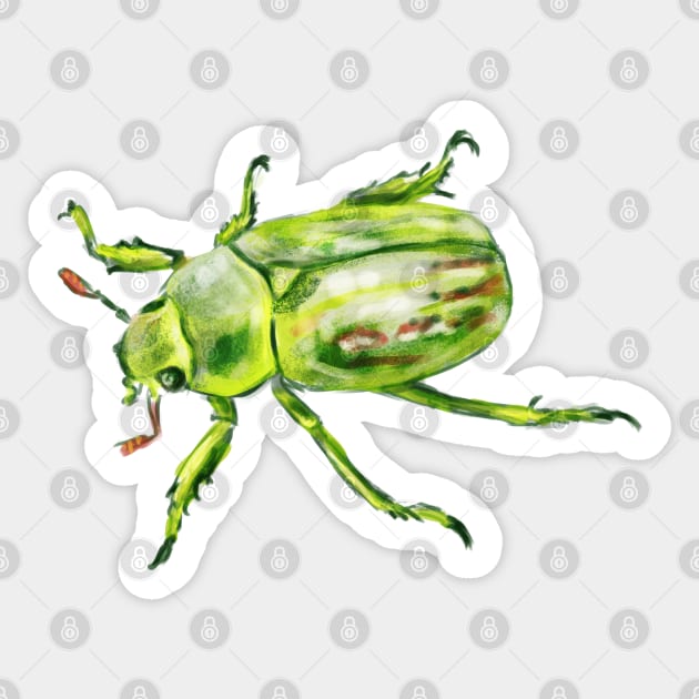 Green Scarab Beetle Sticker by techno-mantis